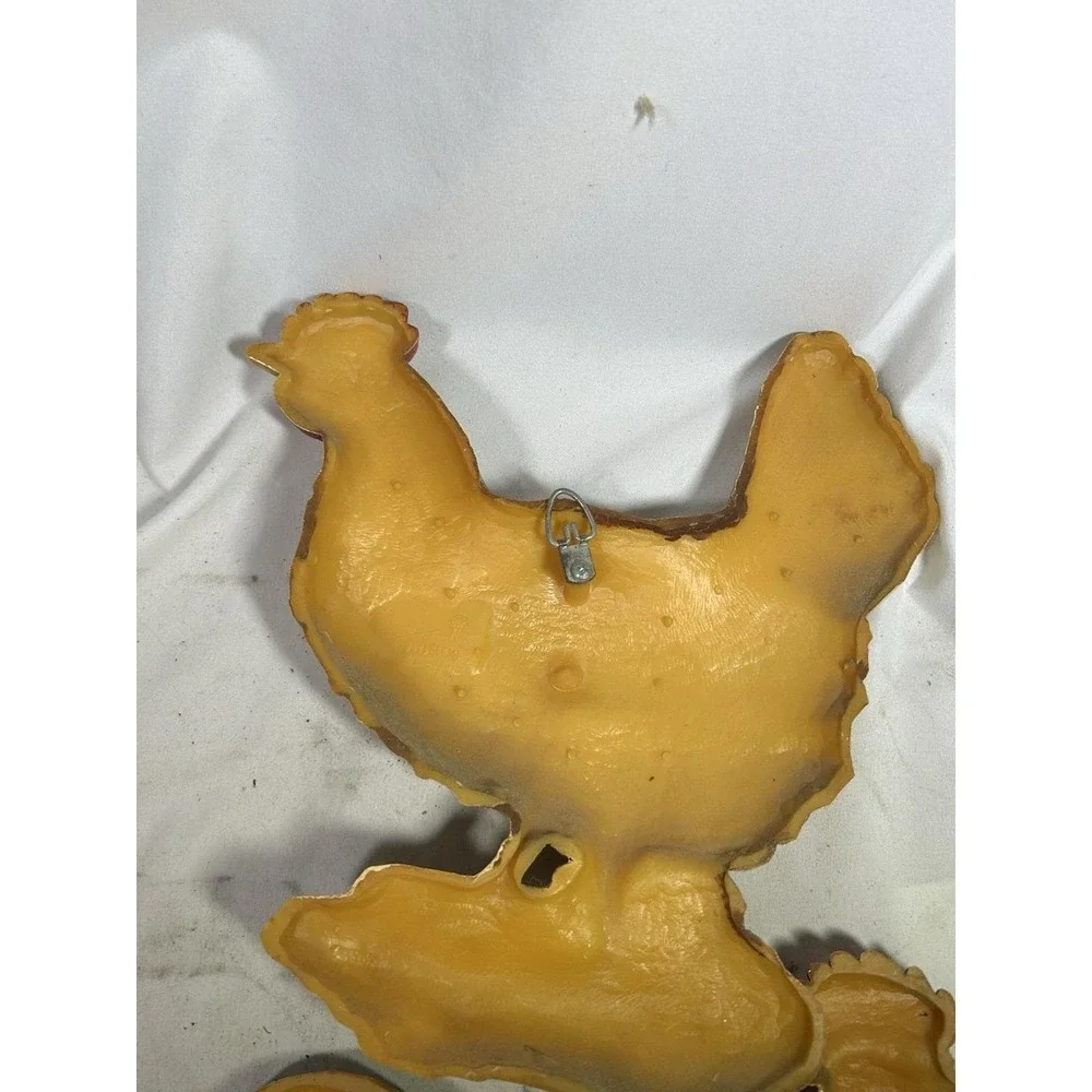 Vintage 1970s Homco Rooster and Hen Wall Decor Set Faux Wood Syroco Farmhouse